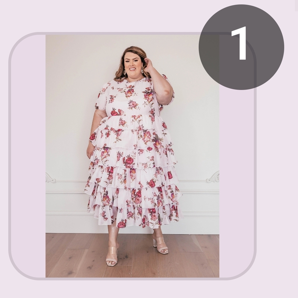 JessaKae Floral Tiered Midi Dress in Pink and Red